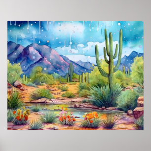 Poster Arizona Spring Flowers Aquarelle Paysage