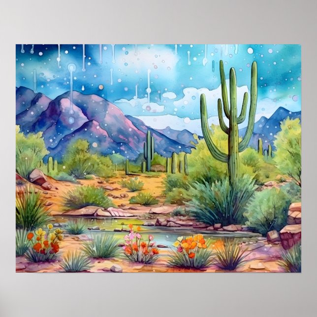 Poster Arizona Spring Flowers Aquarelle Paysage (Devant)
