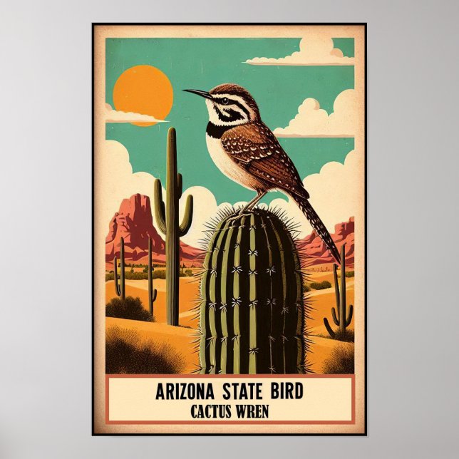 Poster Arizona State Bird - Cactus Wren Vintage (Devant)