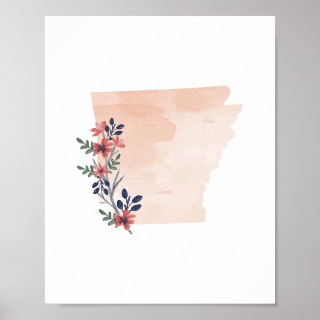Poster Arkansas Floral Aquarelle Etat (Devant)