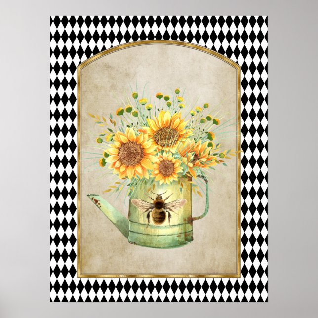 Poster Arlequin vintage Jardin Tournesols (Devant)