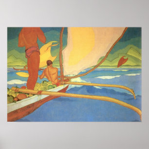 Poster Arman Manookian—Des hommes en canot à Outrigger