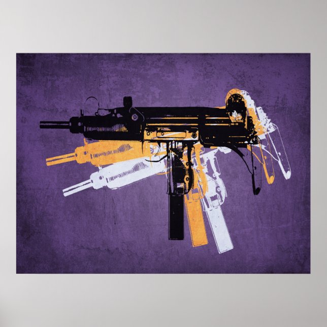 Poster Arme de sous-machine Uzi sur violet (Devant)