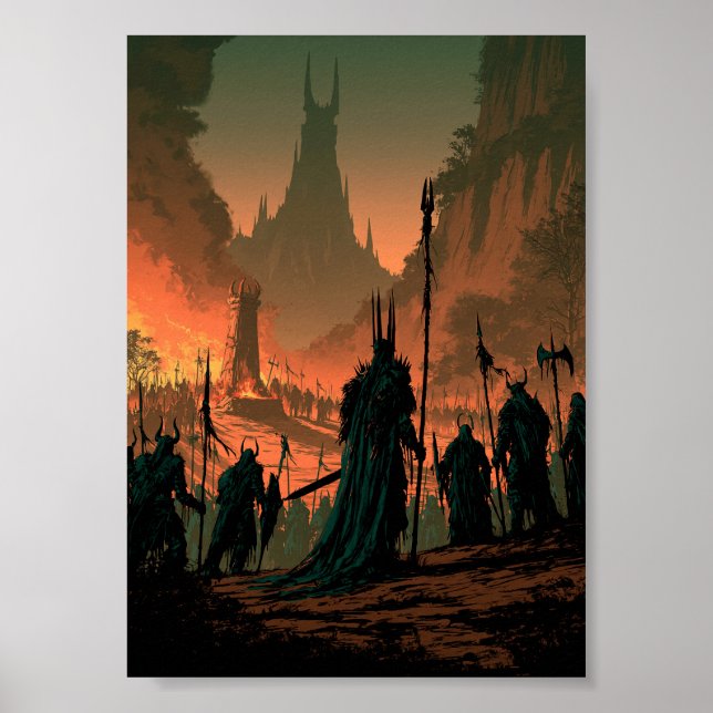 Poster Armée de dark fantasy s'assemblant devant un châte (Devant)