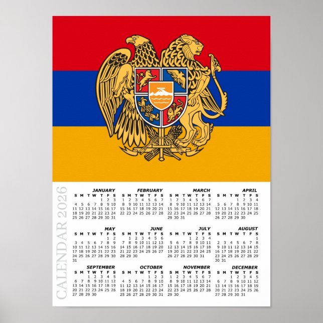 Poster Armenia 2026 Calendar, Large, Armenian Flag (Devant)