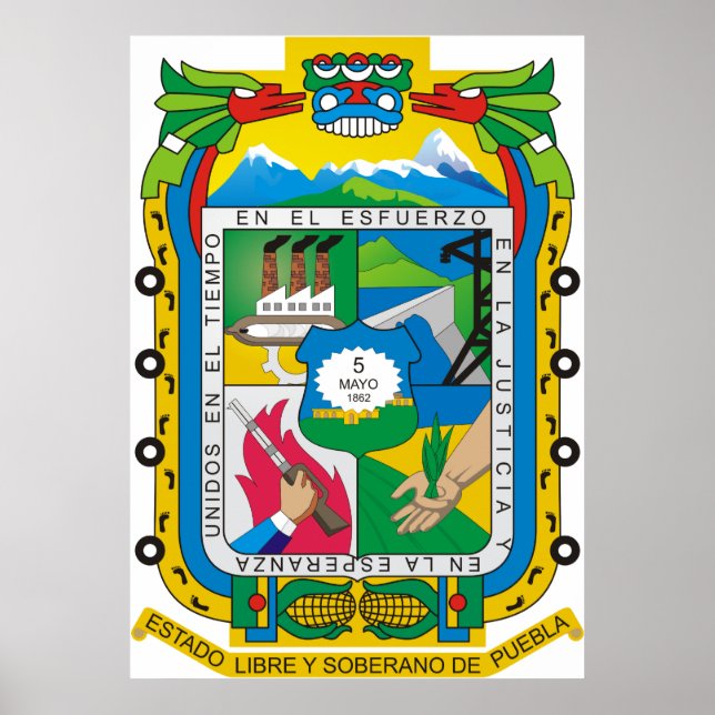 Poster Armoiries Puebla Logo officiel mexicain d'héraldiq (Devant)