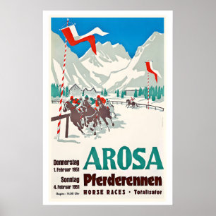 Poster Arosa Suisse Courses de Chevaux Totalisator Vintag
