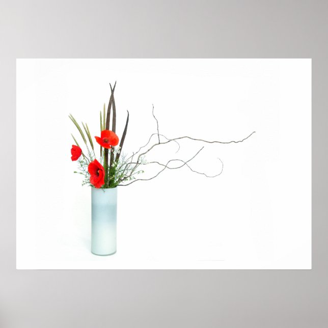 Poster arrangement de fleurs de pavot rouge ikebana (Devant)