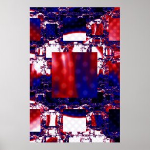 Poster Arrêt Art fractal rouge et bleu