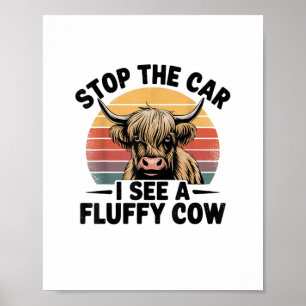 Poster Arrêtez La Voiture Je Vois Fluffy Funny Cow Retro