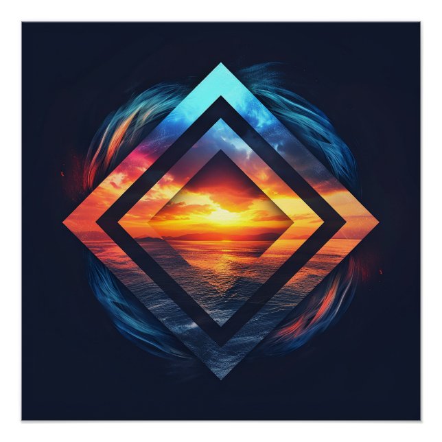 Poster arrière - plan Abstrait avec coucher de soleil et  (Devant)