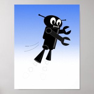 Poster Arrière - plan Black Flying Robot Blue Sky