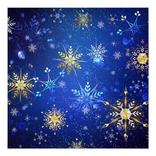 Poster Arrière - plan Bleu XMAS avec des flocons de neige (Devant)