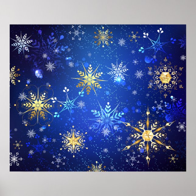 Poster Arrière - plan Bleu XMAS avec des flocons de neige (Devant)