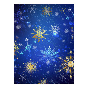 Poster Arrière - plan Bleu XMAS avec des flocons de neige