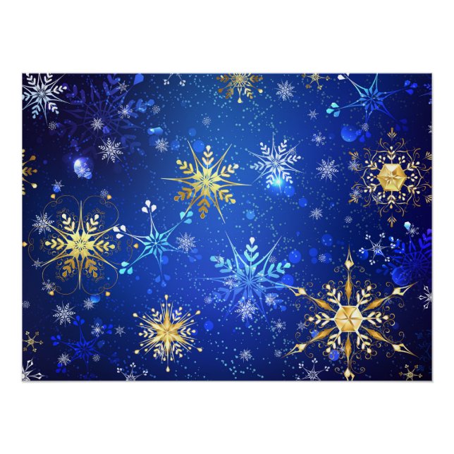 Poster Arrière - plan Bleu XMAS avec des flocons de neige (Devant)