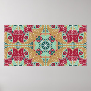 Poster Arrière - plan coloré à motifs ethniques. Arabesqu