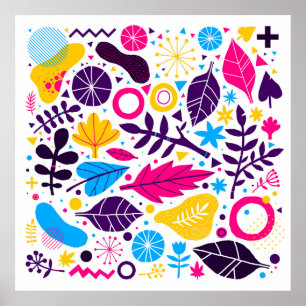 Poster Arrière - plan coloré avec élément floral dessiné 