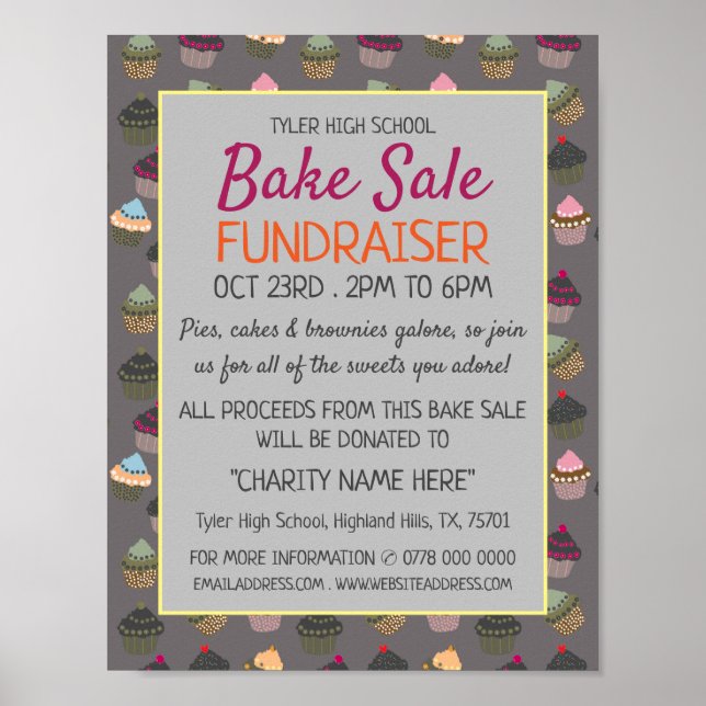 Poster Arrière - plan Cupcake, Charity Bake Sale Event Ad (Devant)