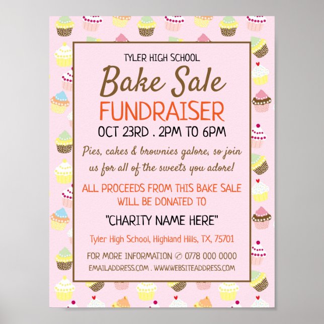 Poster Arrière - plan Cupcake, Charity Bake Sale Event Ad (Devant)