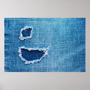 Poster Arrière - plan de denim texturé. Trou déchiré dans