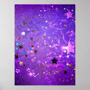Poster Arrière - plan de feuille violet avec étoiles