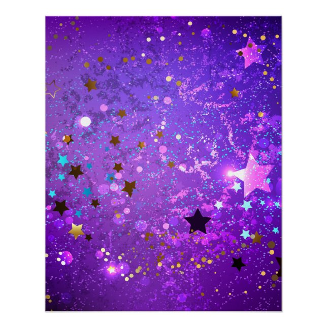 Poster Arrière - plan de feuille violet avec étoiles (Devant)