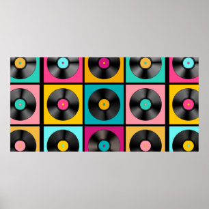 Poster Arrière - plan de musique rétro avec Vinyl Recor