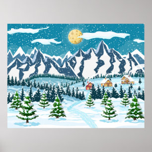 Poster Arrière - plan de noël d'hiver. Pin bois et sn