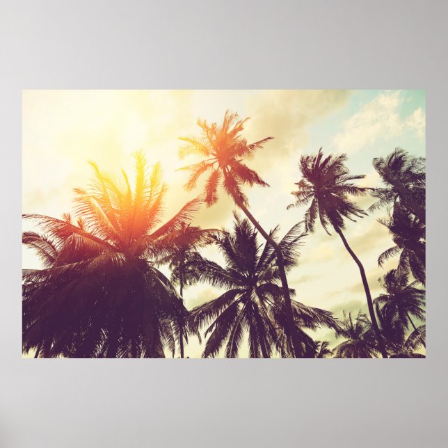 Poster Arrière - plan de plage tropical avec silhouette d (Devant)