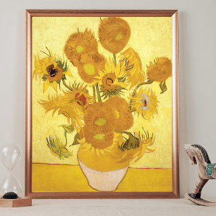 Poster Arrière - plan d'or Sunflowers Vincent van Gogh
