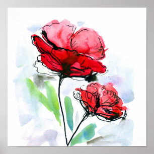 Poster Arrière - plan floral peint par résumé 2