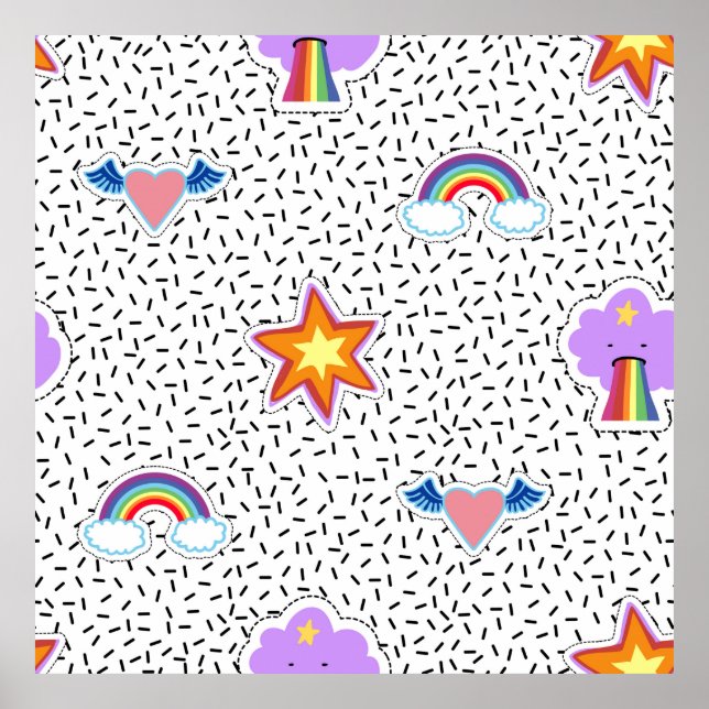 Poster Arrière - plan motif transparent avec patch cartoo (Devant)