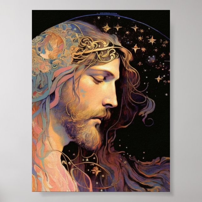 Poster Arrière - plan noir Jésus en verre tendu (Devant)