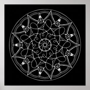 Poster Arrière - plan noir Mandala Grande couleur adulte