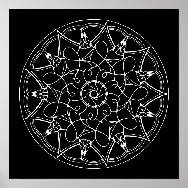Poster Arrière - plan noir Mandala Grande couleur adulte (Devant)