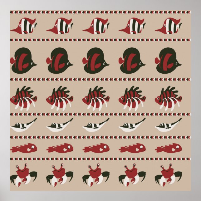 Poster Arrière - plan sans couture avec vie marine - crab (Devant)