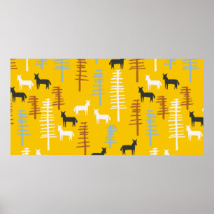 Poster Arrière - plan tribal avec chevaux et arbres, créa