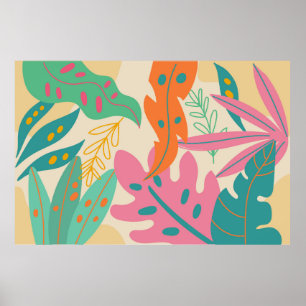 Poster Arrière - plan tropical aux plantes de jungle. Dép