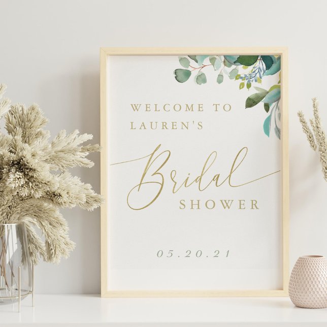 Poster Arrosage de mariage à l'aquarelle Eucalyptus Verdu (Créateur téléchargé)