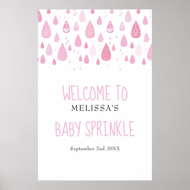 Poster Arrosage rose Bébé Fille Sprinkle / Douche Bienven (Devant)