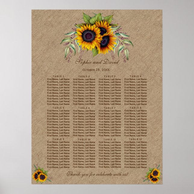 Poster Arrosage Tournesols Burla Mariage Carte de siège (Devant)