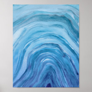 Poster Art à l'aquarelle abstrait Indigo Blue Agate II