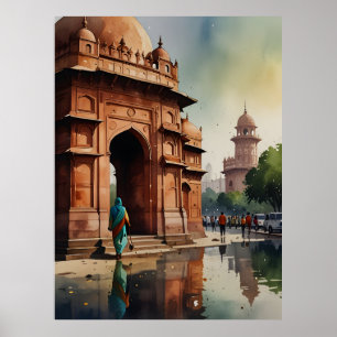 Poster art à l'aquarelle de Delhi