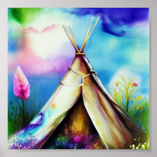 Poster Art à l'encre et à l'eau de tipi