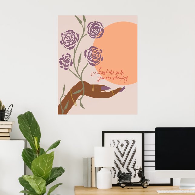 Poster Art à main noire avec Roses et affiliations (Bureau à domicile)