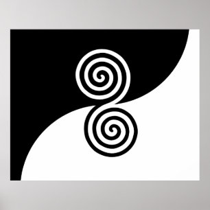 Poster Art Abstrait avec cercles spiraux en noir et blanc