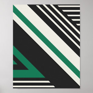 Poster Art Abstrait avec des rayures vertes, noires et bl