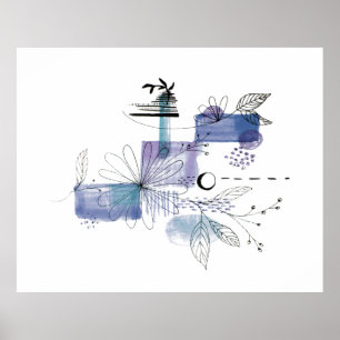 Poster Art Abstrait Bleu et Gris Fog