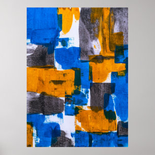 Poster Art abstrait bleu, orange et gris